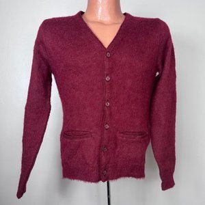 Vintage 1960s Maroon Fuzzy Mohair Cardigan Sweater, Amcrest Size Small